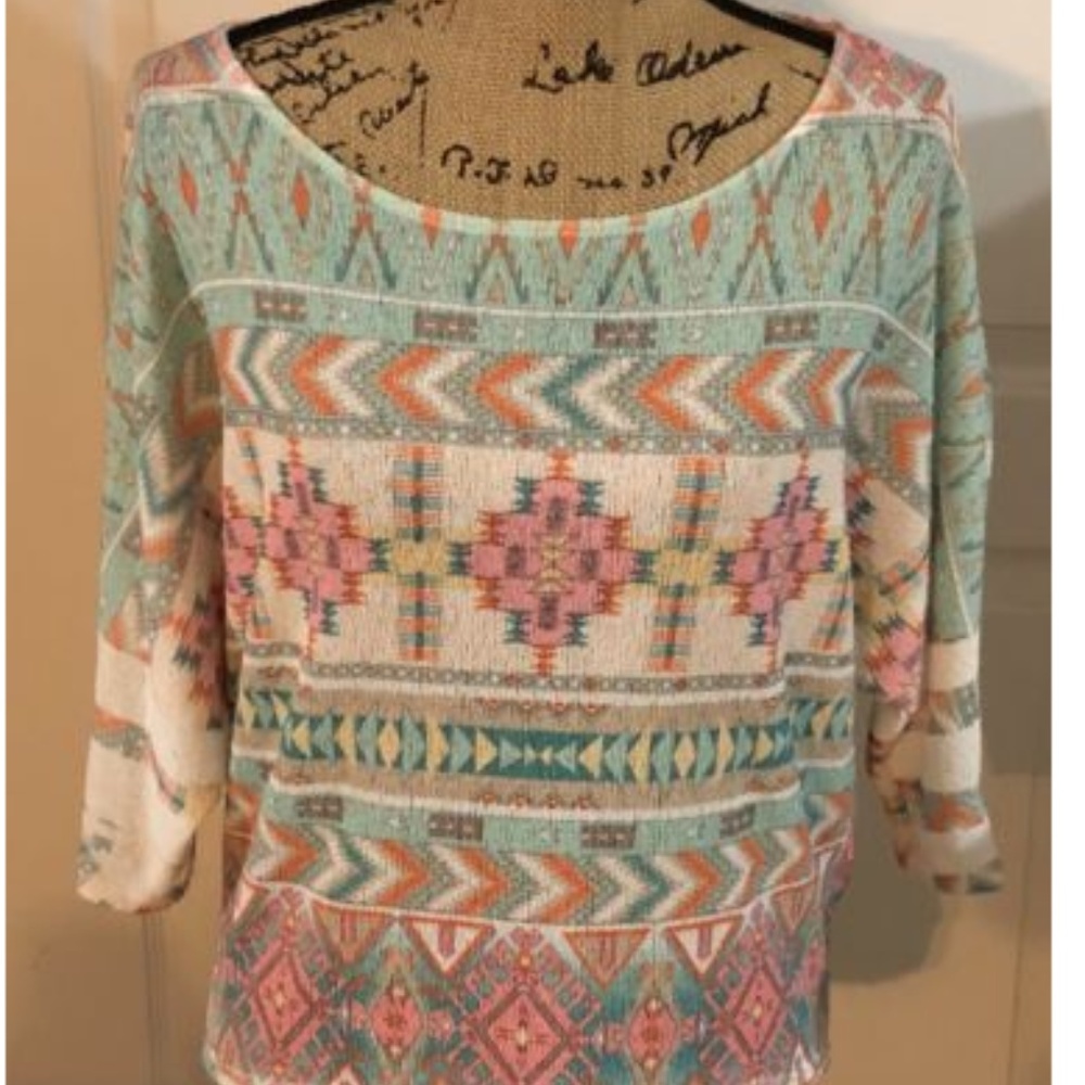 Anthropologie Blu Pepper Aztec Print Knit Top
